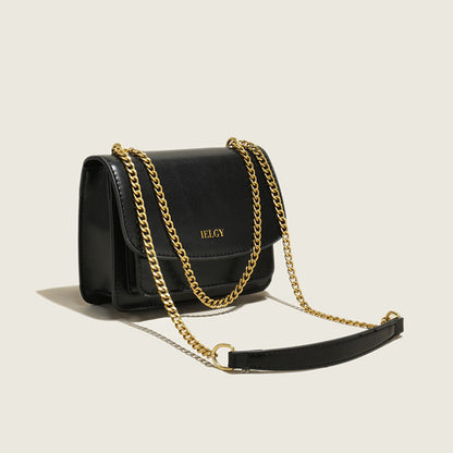 IELGY Trendy Women's Crossbody Shoulder Bag with Clasp and Chain Strap in Solid Colors