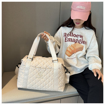 Ielgy Ladies Gym Bag Fashion Portable Travel Storage Bag Diamond Oxford Cloth Lightweight Dry Wet Separation Travel Duffel Bag