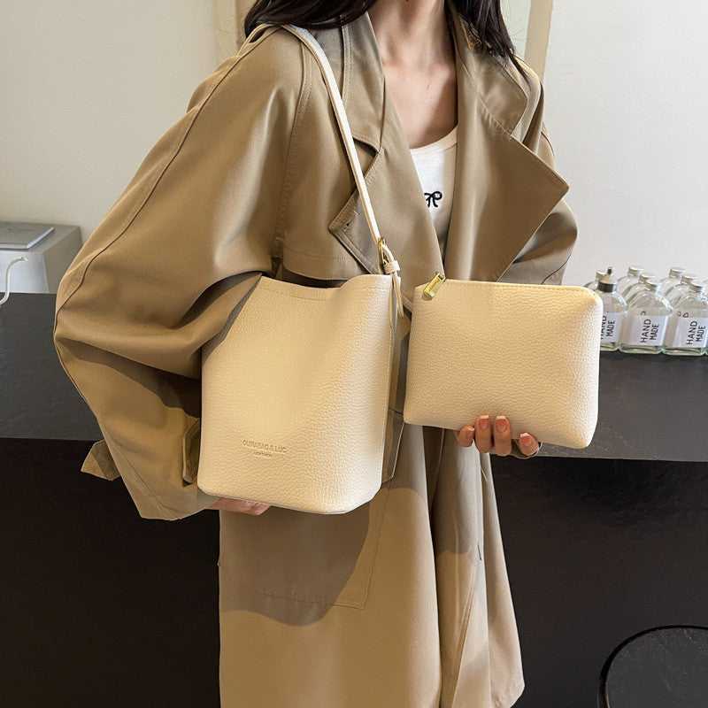 Ielgy Niche Design Bucket Bag Simple All-Match Cross-Body Retro Commuter Shoulder Bag