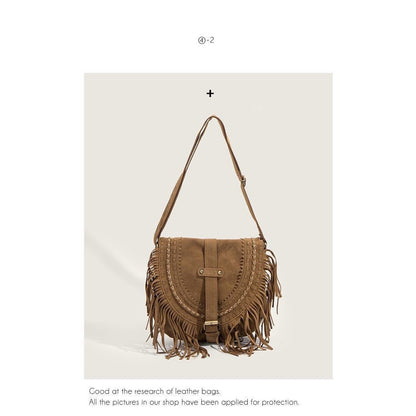 Ielgy Tassel Bag Niche Retro Saddle Bag Fashion One-Shoulder Leisure Travel Messenger Bag
