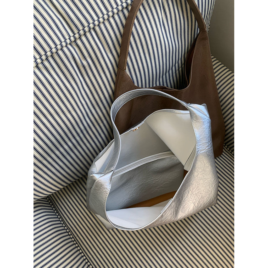 Ielgy Niche Silver Underarm Bag Trendy Korean Version Tote Bag All-Match Student Large-Capacity Shoulder Bag