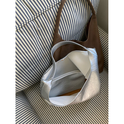 Ielgy Niche Silver Underarm Bag Trendy Korean Version Tote Bag All-Match Student Large-Capacity Shoulder Bag