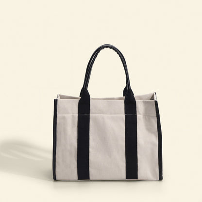 Ielgy High-End Cotton Cloth Large-Capacity Tote Bag Work Commuter Laptop Bag Contrast Color Canvas Shoulder Diagon
