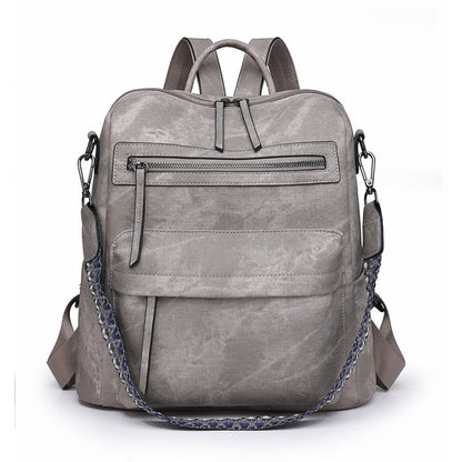 Ielgy Backpack PU Soft Leather All-Match Large-Capacity Dual-Use Ladies Backpack