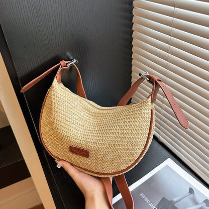 Ielgy Summer Niche Contrast Color Dumpling Bag Fashion One-Shoulder Messenger Bag Casual Woven Women's Bag