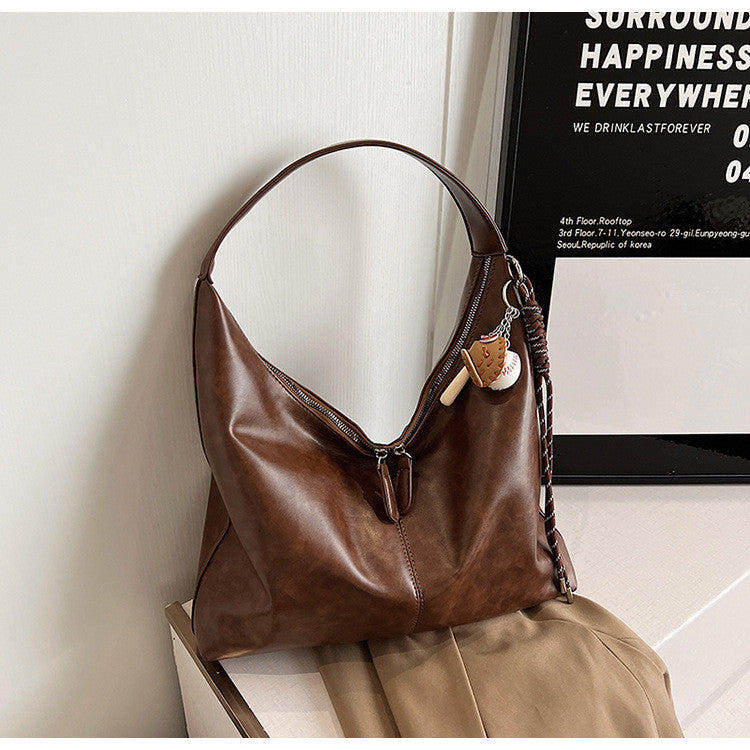 Ielgy Large-Capacity All-Match Lazy High-End Shoulder Underarm Bag Commuter Soft Leather Tote Bag