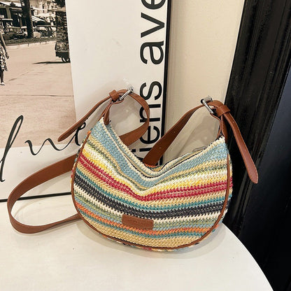 Ielgy Summer Niche Contrast Color Dumpling Bag Fashion One-Shoulder Messenger Bag Casual Woven Women's Bag