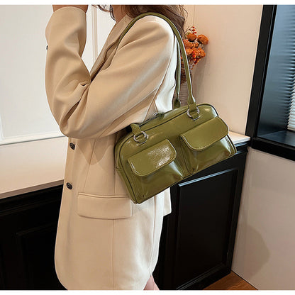 Ielgy Fashion Trend Boston Underarm Bag Melade Color Retro Bowling Shoulder Bag