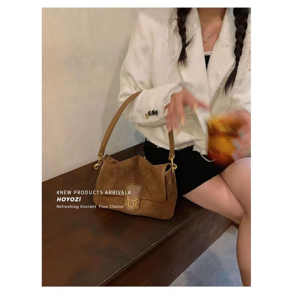 Ielgy Suede Underarm Bag Autumn Winter Niche Retro One-Shoulder Messenger Tote Bag