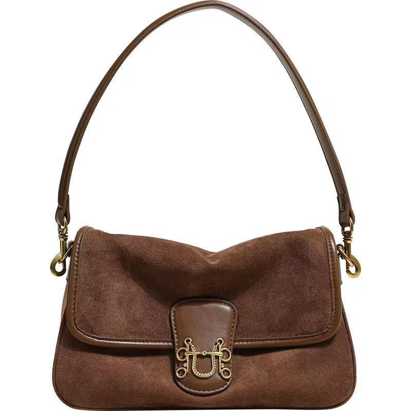 Ielgy Suede Underarm Bag Autumn Winter Niche Retro One-Shoulder Messenger Tote Bag