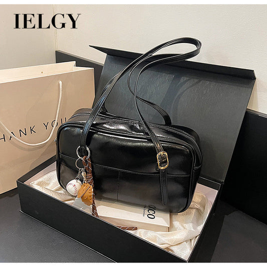 Ielgy Retro All-Match Commuter Bag Portable Underarm Boston Bag Large Capacity One Shoulder