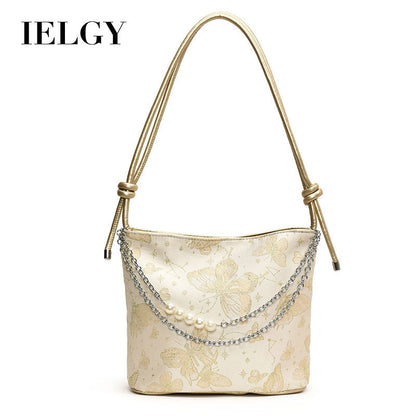 Ielgy New Chinese Style Chinese Style Embroidered Bucket Bag Trendy All-Match Tote Bag Large Capacity Shoulder Messenger Bag