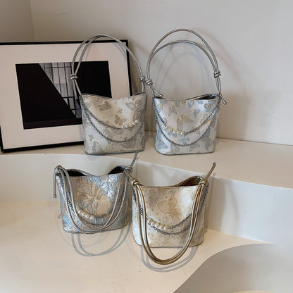 Ielgy New Chinese Style Chinese Style Embroidered Bucket Bag Trendy All-Match Tote Bag Large Capacity Shoulder Messenger Bag