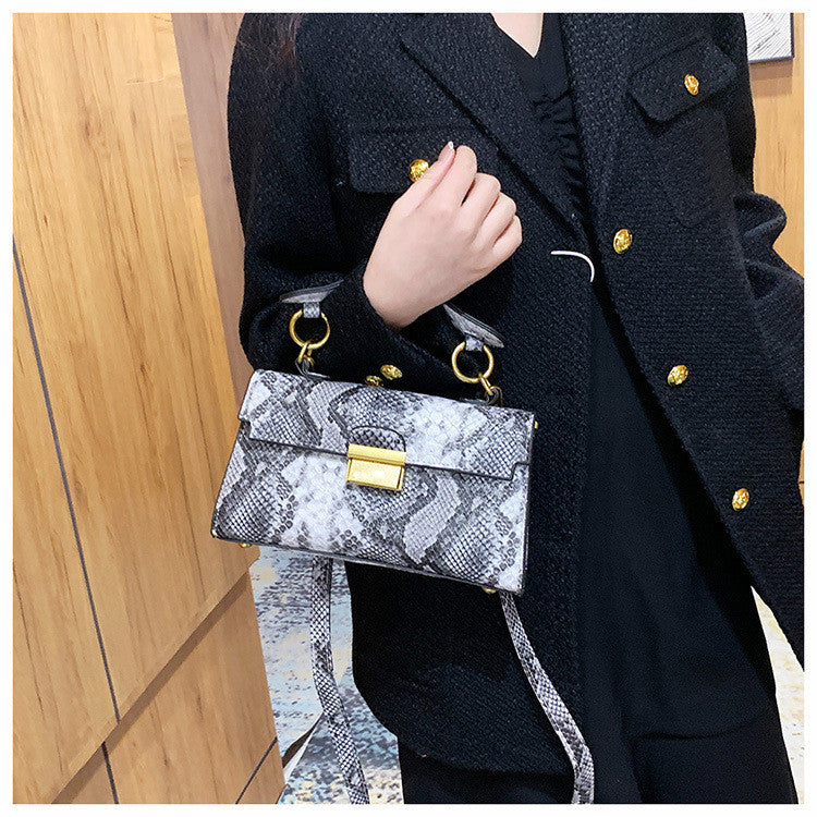 Ielgy Ladies Commuter Shoulder Small Square Bag Contrast Color Snake Pattern Chain Underarm Diagonal Bag