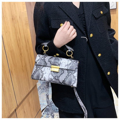 Ielgy Ladies Commuter Shoulder Small Square Bag Contrast Color Snake Pattern Chain Underarm Diagonal Bag