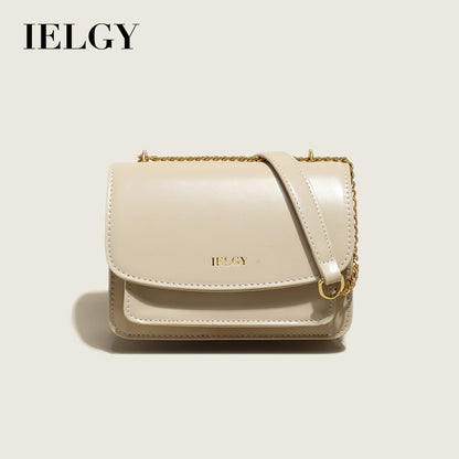 IELGY Trendy Women's Crossbody Shoulder Bag with Clasp and Chain Strap in Solid Colors