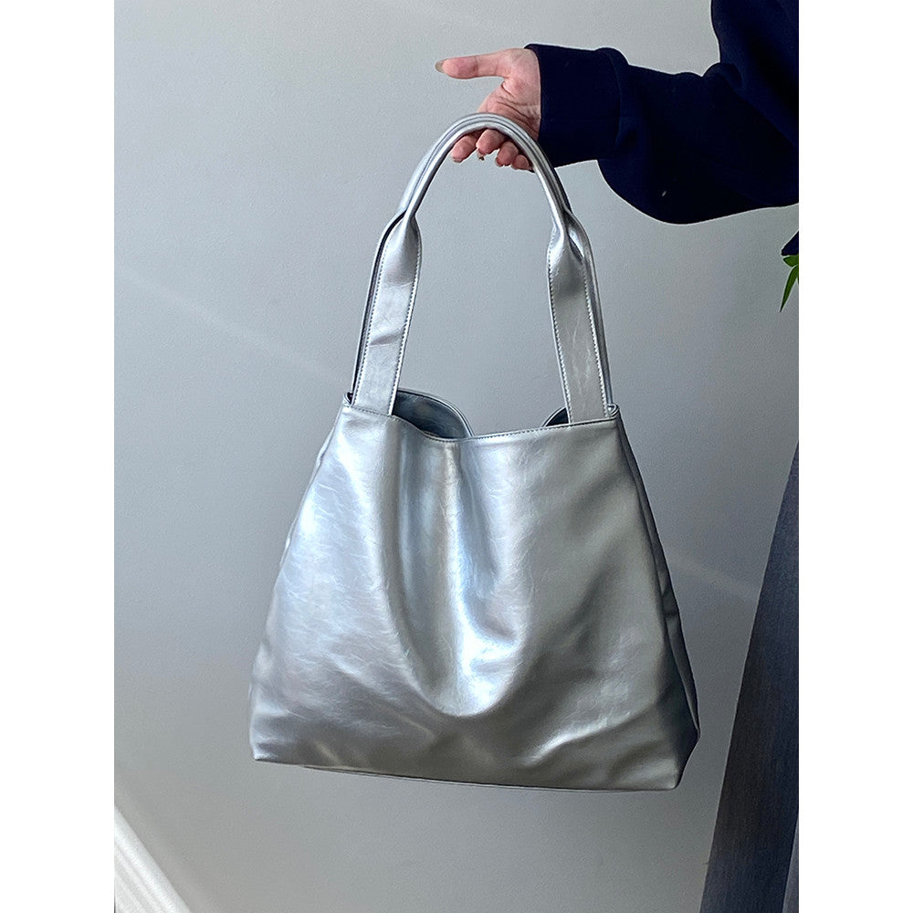 Ielgy Korean Style Silver Commuter Large Capacity Casual Tote Bag Shoulder