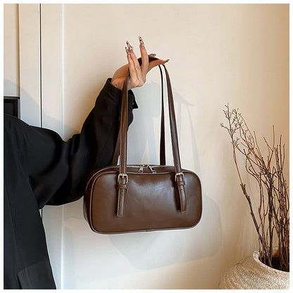 Ielgy Niche Design Retro Bowling Bag Shoulder Commuter Large Capacity Portable Underarm Pillow Bag