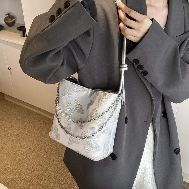 Ielgy New Chinese Style Chinese Style Embroidered Bucket Bag Trendy All-Match Tote Bag Large Capacity Shoulder Messenger Bag