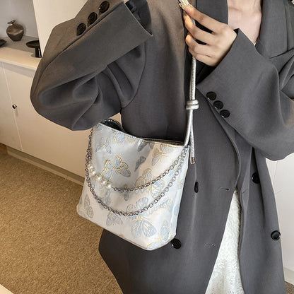 Ielgy New Chinese Style Chinese Style Embroidered Bucket Bag Trendy All-Match Tote Bag Large Capacity Shoulder Messenger Bag