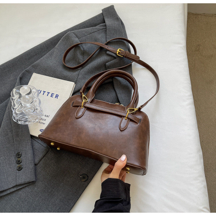 Ielgy High-End Retro Brown Fashionable All-Match Women's Cross-Body Bag Portable Shell Bag