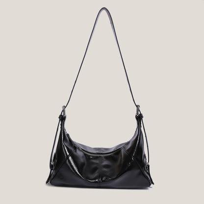 IELGY retro oil wax leather messenger bag, crescent bag, large-capacity versatile single shoulder wide shoulder strap textured women's bag