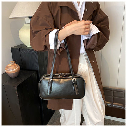 Ielgy Niche Design Retro Bowling Bag Shoulder Commuter Large Capacity Portable Underarm Pillow Bag