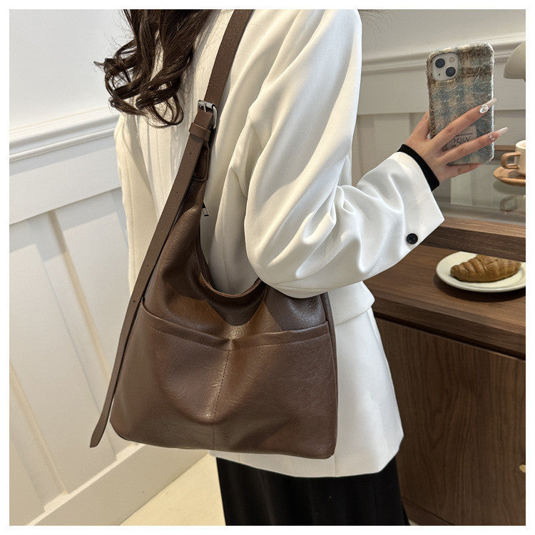 Ielgy Ladies Simple Commuter Underarm Bag Large Capacity Shoulder Tote Bag