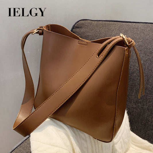 Ielgy Texture Big Bag Trendy All-Match Large-Capacity Broadband Cross-Body High-End Bucket Bag