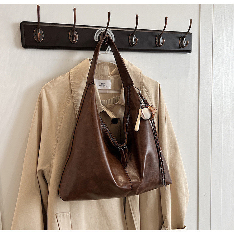 Ielgy Large-Capacity All-Match Lazy High-End Shoulder Underarm Bag Commuter Soft Leather Tote Bag