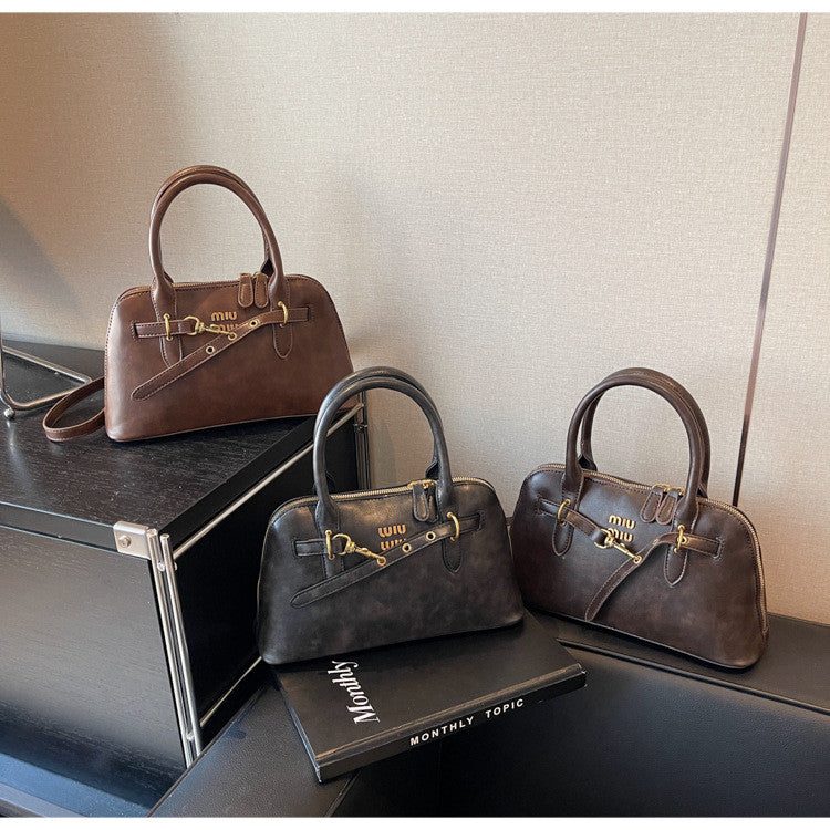Ielgy High-End Retro Brown Fashionable All-Match Women's Cross-Body Bag Portable Shell Bag