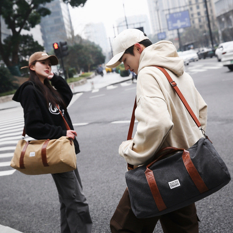 Ielgy Trendy Canvas Travel Bag Large Capacity Backpack Casual All-Match Business Trip Duffel Bag Short-Distance Handbag Gym Bag