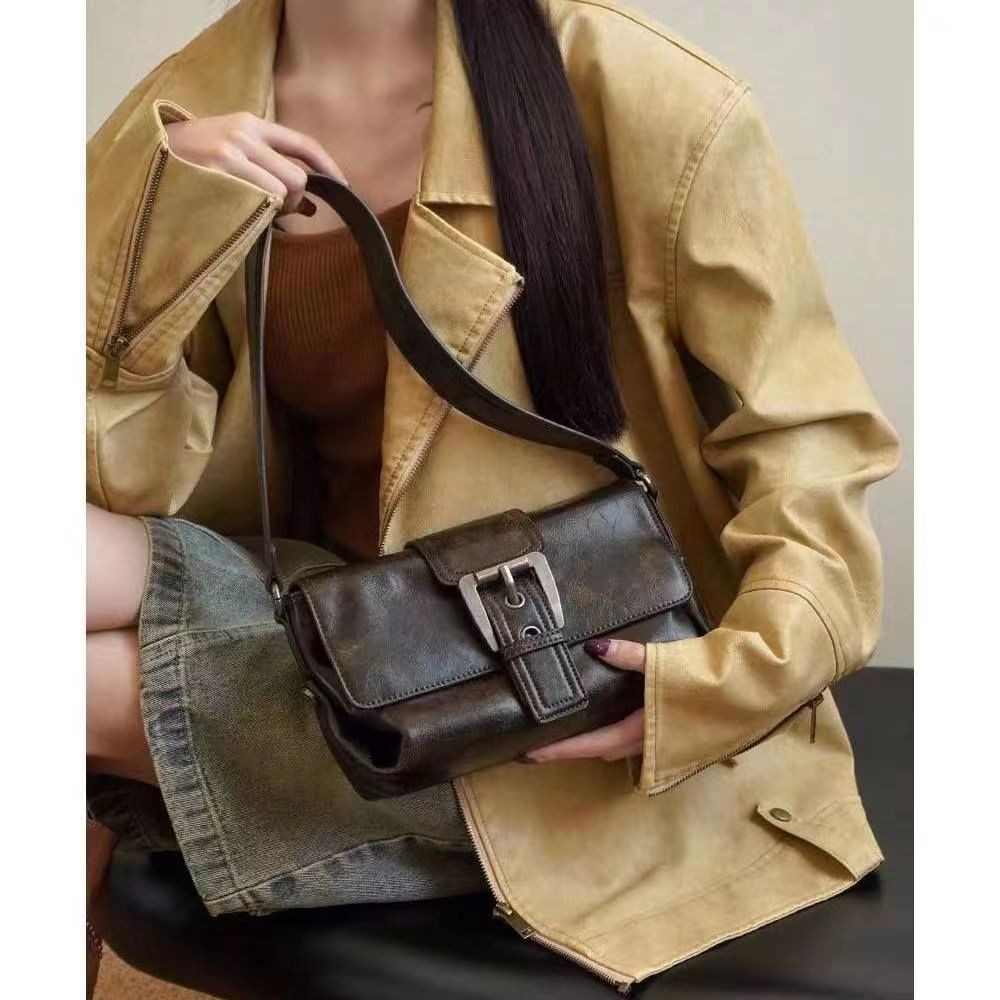 Ielgy Ladies Melade Style Bag Shoulder Crossbody Retro Motorcycle Small Bag All-Match Underarm Bag