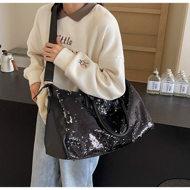 Ielgy Summer Fashion Large-Capacity Travel Bag High-End Feeling Dry Wet Separation Sequins Short-Distance Travel Portable Shoulder Bag