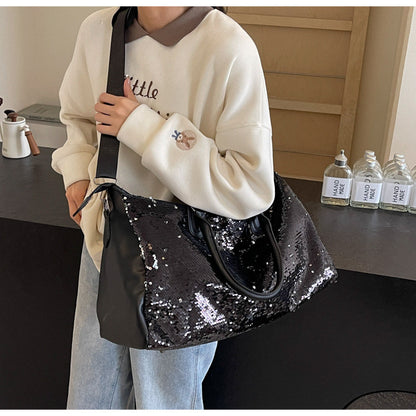 Ielgy Summer Fashion Large-Capacity Travel Bag High-End Feeling Dry Wet Separation Sequins Short-Distance Travel Portable Shoulder Bag