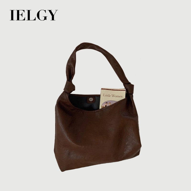 Ielgy Ladies Korean Version Large-Capacity Soft Leather Underarm Bag Commuter All-Match Portable Simple One-Shoulder Shopping Bag