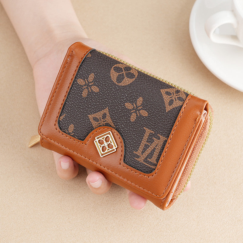 Ielgy Ladies Wallet Short Tri-Fold Card Holder All-Match Classic Presbyopic Coin Purse Fashion Small Wallet