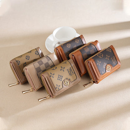 Ielgy Ladies Wallet Short Tri-Fold Card Holder All-Match Classic Presbyopic Coin Purse Fashion Small Wallet