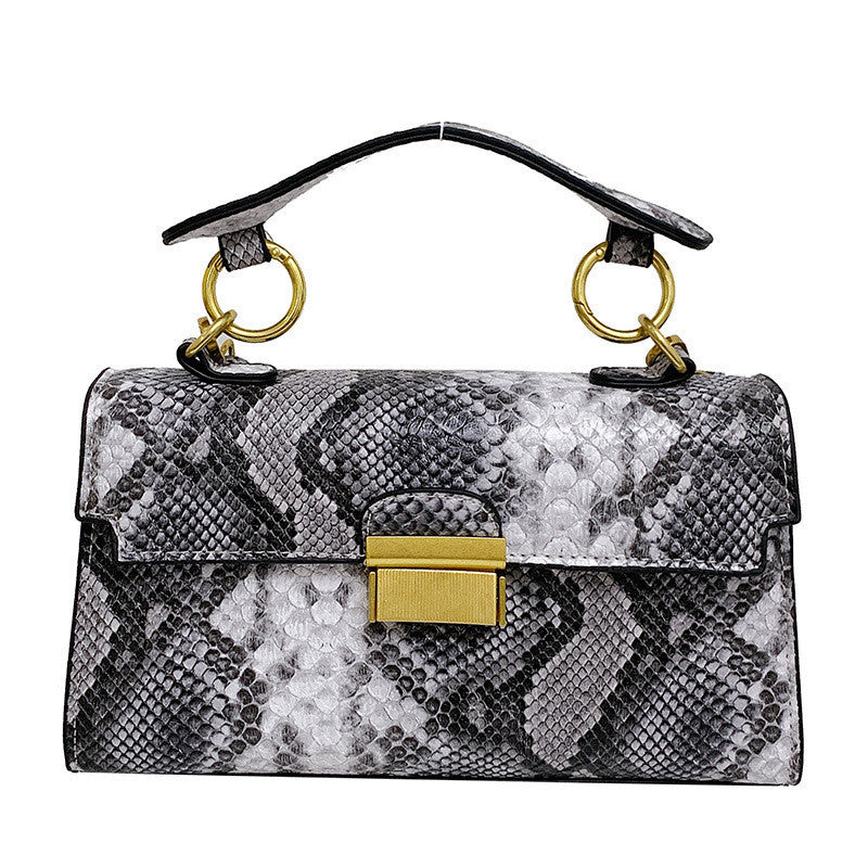 Ielgy Ladies Commuter Shoulder Small Square Bag Contrast Color Snake Pattern Chain Underarm Diagonal Bag