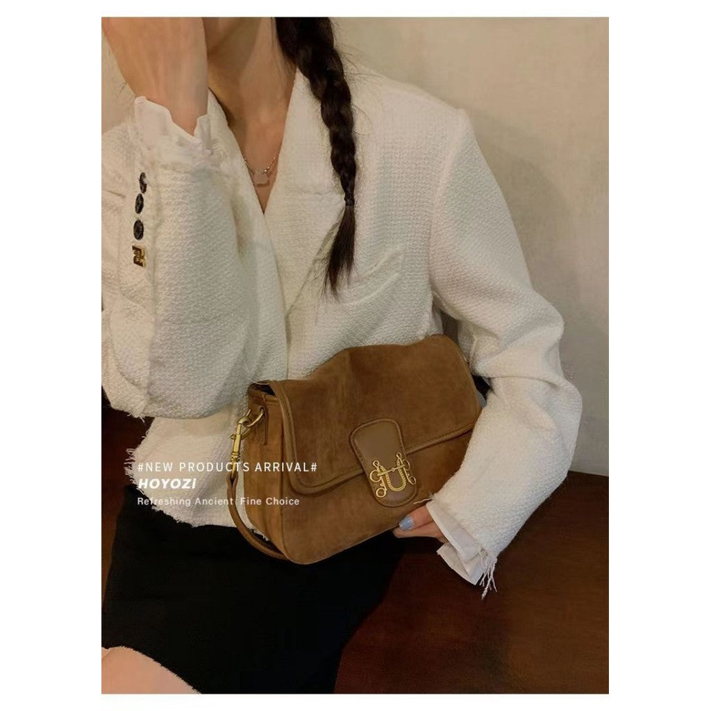 Ielgy Suede Underarm Bag Autumn Winter Niche Retro One-Shoulder Messenger Tote Bag