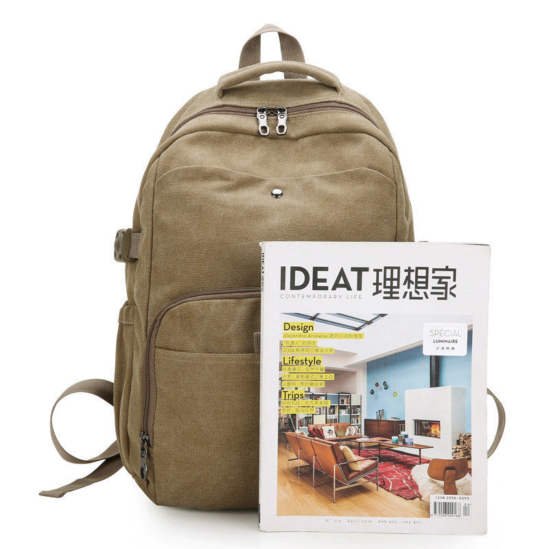 Ielgy Retro Canvas Backpack Ladies Wash Outdoor Backpack Student Simple Trendy Large-Capacity School Bag