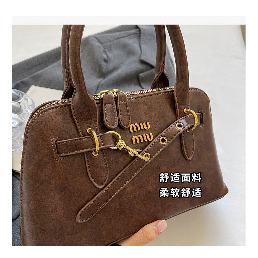 Ielgy High-End Retro Brown Fashionable All-Match Women's Cross-Body Bag Portable Shell Bag
