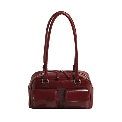 Ielgy Fashion Trend Boston Underarm Bag Melade Color Retro Bowling Shoulder Bag