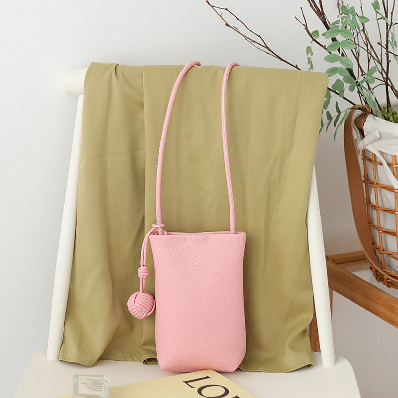 Ielgy Korean Version Summer All-Match Soft Leather Mobile Phone Bag Portable Shopping Small Shoulder Bag Retro Lychee Pattern Shoulder Crossbody