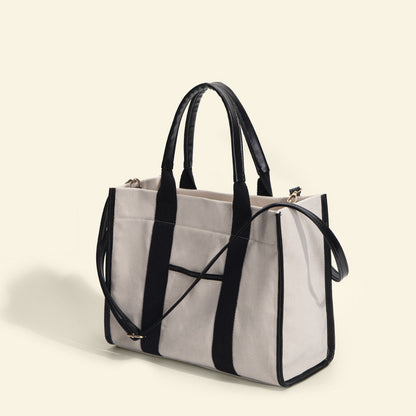 Ielgy High-End Cotton Cloth Large-Capacity Tote Bag Work Commuter Laptop Bag Contrast Color Canvas Shoulder Diagon