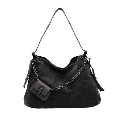 Ielgy Canvas Large Capacity Casual Retro Denim Underarm Bag Commuter Tote Bag