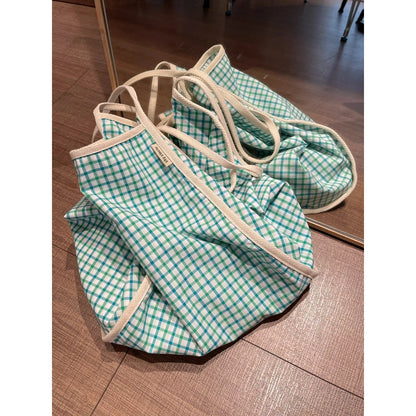 Ielgy Korean Version Large-Capacity Tote Bag Simple Plaid Commuter One-Shoulder Fashion All-Match B