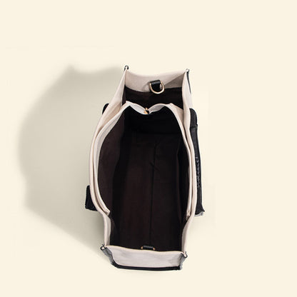 Ielgy High-End Cotton Cloth Large-Capacity Tote Bag Work Commuter Laptop Bag Contrast Color Canvas Shoulder Diagon
