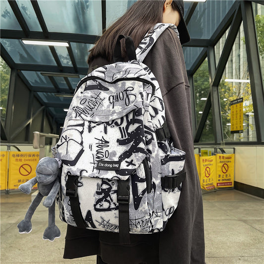 Ielgy Graffiti College Students Large Capacity Harajuku Style Trendy Backpack