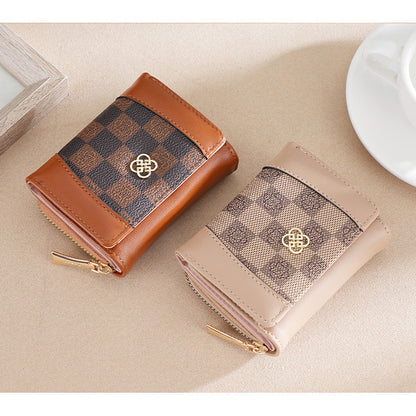 Ielgy Ladies Wallet Short Tri-Fold Card Holder All-Match Classic Presbyopic Coin Purse Fashion Small Wallet